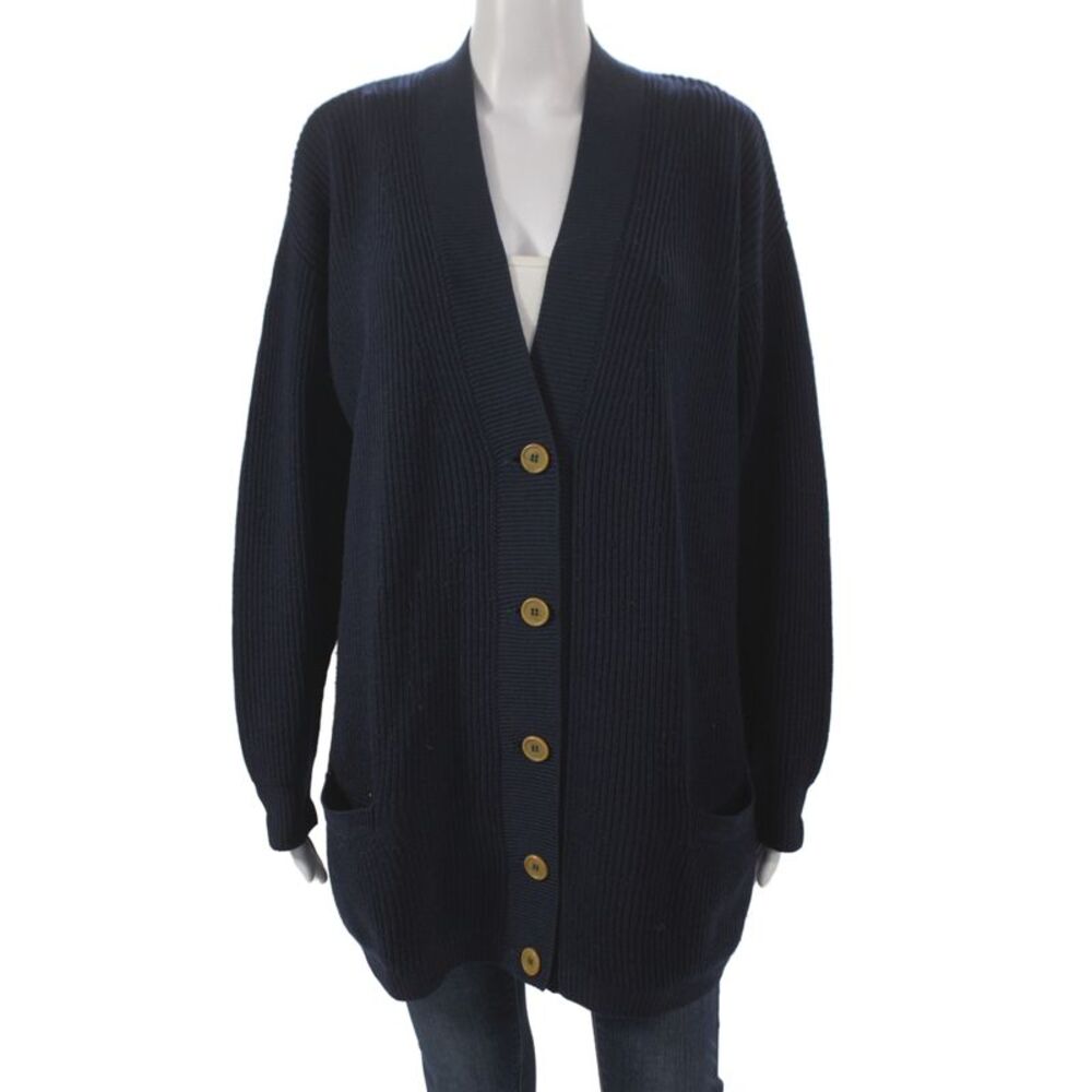 Les Copains Womens Wool V-Neck Long Sleeve Cardigan Blue Size 42